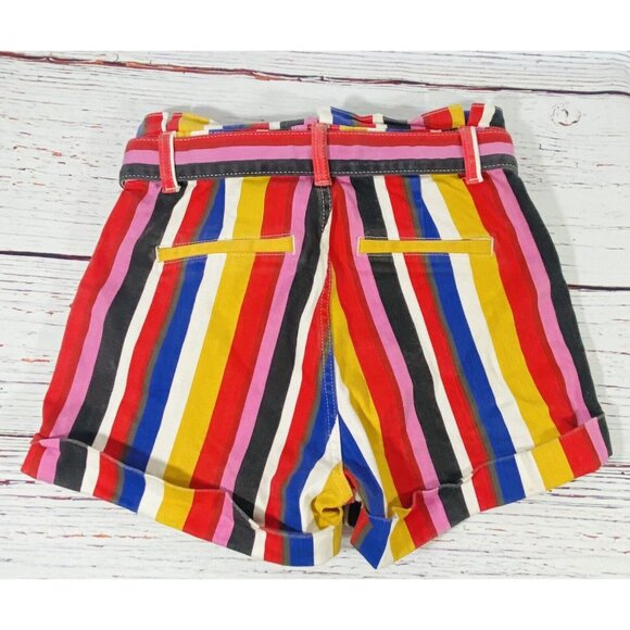 Express Paperbag Waist Jean Shorts Extreme High Rise Striped Y2K Retro Shortie 6 - Picture 2 of 12